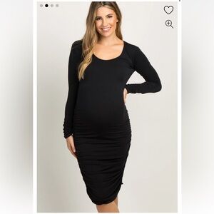 Pinkblush Black Ruched Long Sleeve Maternity Dress